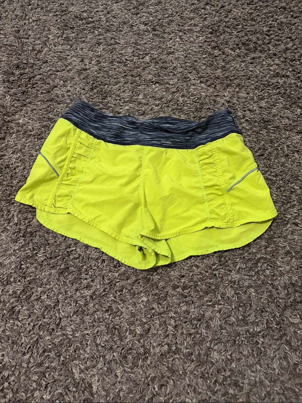 Zella Women’s Neon Yellow Athletic Running Shorts with Contrast Waistband